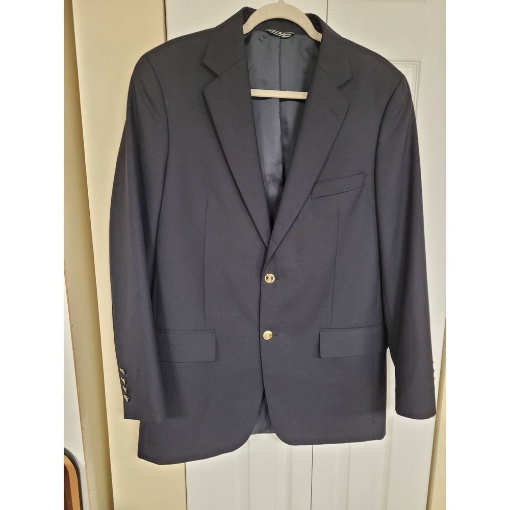 Mens Navy Blue Savile Row 100% Wool Blazer‎ Coat Size 40L Gold buttons  NWOT